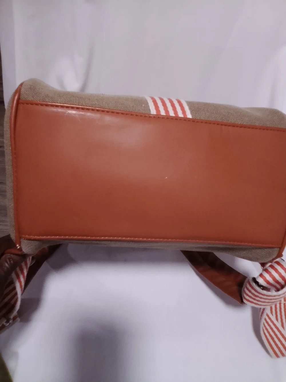Unbranded Khaki Canvas Backpack with Red-White Stripe